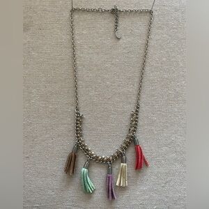 Vintage Boho AEO Tassel Necklace Silver Chain Multi-Color